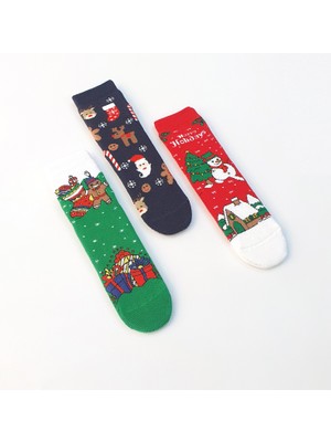 Mem Socks 3'lü Holiday Desenli Kaydırmaz Çocuk Çorabı