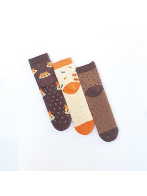 Mem Socks 3'lü Tilki Desenli Kaydırmaz Havlu Çocuk Çorabı