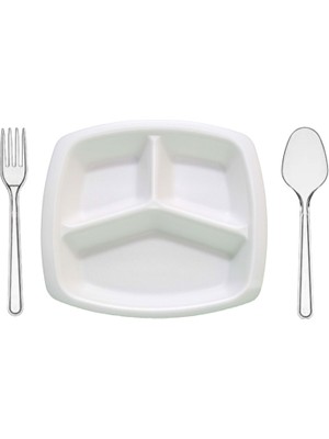 Eliz Party 3 Göz Köpük Tabak Tabldot Plastik Çatal Kaşık Set