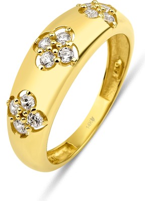 Kairos Jewelry 14 Ayar Altın Yonca Figürlü Taşlı Dome Yüzük KRS158-14GRZ