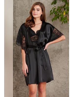 Pierre Cardin  Saten Dantelli Gecelik ve Sabahlık Takımı - 4490