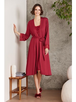 Pierre Cardin Penye Dantelli Gecelik & Sabahlık Takım  - 4005