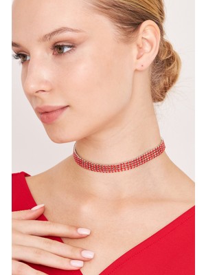 Furtek Aksesuar Kadın 4 Sıra Zirkon Taşlı Model Pırlanta Gümüş Kaplama Kolye Gerdanlık Abiye Kombin Tasma Choker