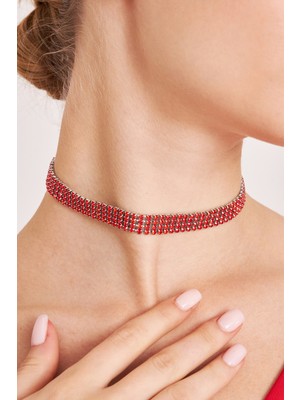 Furtek Aksesuar Kadın 4 Sıra Zirkon Taşlı Model Pırlanta Gümüş Kaplama Kolye Gerdanlık Abiye Kombin Tasma Choker