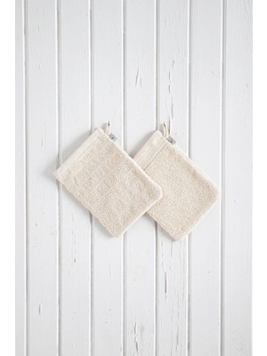 Ecocotton Havlu Banyo Kesesi %100 Pamuk Bukle 2'li Set Çizgili-Kapama Bordürlü Krem 15x20 Cm