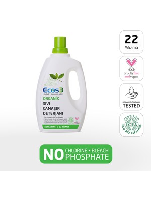 Ecos3 Sıvı Çamaşır Deterjanı, Organik & Vegan Sertifikalı, Ekolojik, Extra Konsantre, 22 Yıkama, 750ml