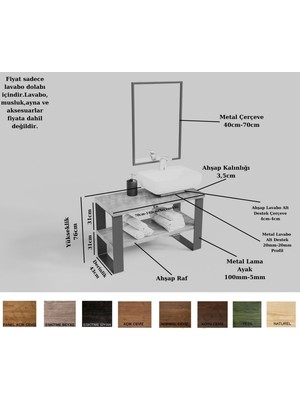 Ntconcept Sina Ayna Çerçeveli Masif Ahşap Lavabo Dolabı Hilton