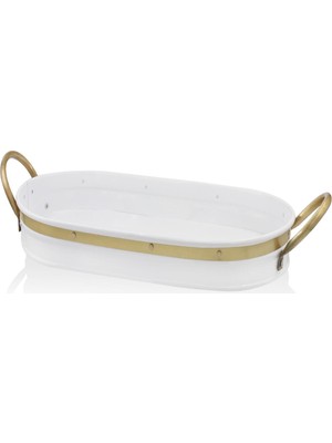 Rossev Galvin Tepsi Beyaz Oval 24X54 cm
