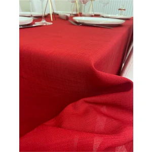 Zeren Home Polyester Keten Dertsiz Masa Örtüsü Kırmızı + 12 Peçete