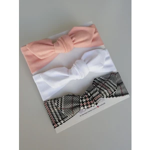 Kız Çocuk Bebek Bandana Toka Seti 3'lü beyaz pudra ekose gri