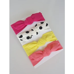 Swan Butik Kız Çocuk Bebek Bandana Toka Seti 4'lü Fuşya Benekli Somon Sarı