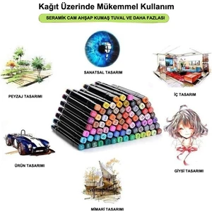 Çift Taraflı Uçlu Markör Keçeli Kalem Seti 24'lü Çantalı Marker Set