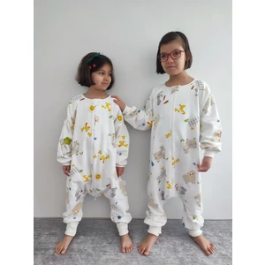 Pamuk Pazen Uzun Kollu Kışlık Çocuk Uyku Tulumu %100 Pamuk Çiftlik Desenli 20-24 Derece 1 Tog