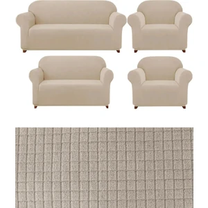 Likrali 3+2+1+1 Lastikli Koltuk Takımı Kılıfı. Çekyat Koltuk Örtüsü Streç Esnek Kanepe Kılıfı UERE539.