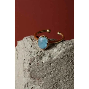 Takı Depo Akuamarin Taşlı Minimal Gümüş Ayarlanabilir Kadın Yüzük Altın Rengi - 10