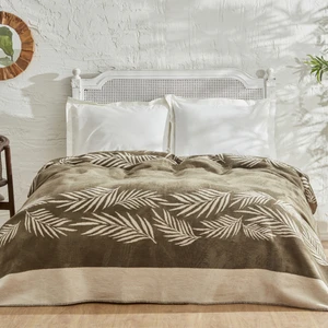 Karaca Home Leaf Çift Kişilik Pamuk Battaniye Haki