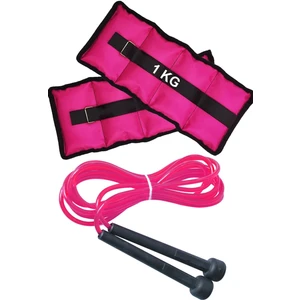 1 kg El Ayak Bilek Ağırlığı Cırtlı ve Atlama Ipi Seti 1kg x 2ADET Bilek Ağırlık Kum Torbası Pembe