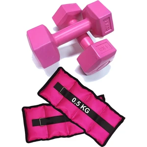 El ve Ayak Bilek Ağırlığı 2x1 kg Kum Torbası ve 2x0.5kg Dambıl Dumbell Seti Ağırlık Setleri Pembe