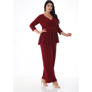Işıltı Abiye Kruvaze Yaka Pantolon-Bluz Takım