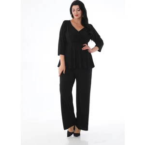 Işıltı Abiye Kruvaze Yaka Pantolon-Bluz Takım