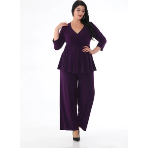 Işıltı Abiye Kruvaze Yaka Pantolon-Bluz Takım