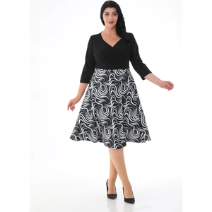 Işıltı Abiye Kadın Kruvaze Yaka Midi Boy Desenli Elbise