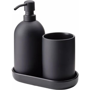 3 Parça Banyo Seti, Siyah Renk Meridyendukkan Stoneware Sabunluk Seti