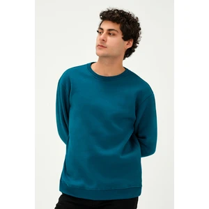 Rejt Nine Erkek Bisiklet Yaka Regular/Standart Fit Içi Pamuklu 3 Iplik Şardonlu Petrol Mavisi Sweatshirt