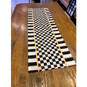 Tuğçe Demir Home Design Gold Çizgili Dama Desen Runner