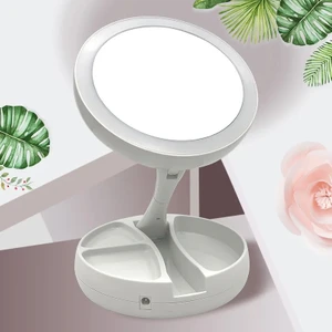Katlanabilir Yuvarlak Mike Up Mirror LED Işıklı 10x Çift Taraflı USB ve Pilli Makyaj Aynası