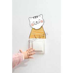 Sticker Ekspres Çizgili Sevimli Kedi Çocuk Odası Priz Sticker