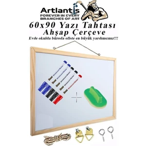 Duvara Monte Beyaz Yazı Tahtası 60X90 cm 1 Adet Yazı Tahta Kalemi ve Silgisi Laminant Yazı Tahtası Ahşap Çerçeveli Askılı Okul Ofis Büro