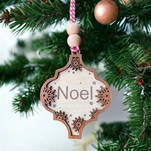 Otantik Görünümlü Çok Katmanlı Yılbaşı Ağaç Süsü, Noel Yazılı Çam Ağacı Süsü, Kar Tanesi Desenli Yeni Yıl Dekoru