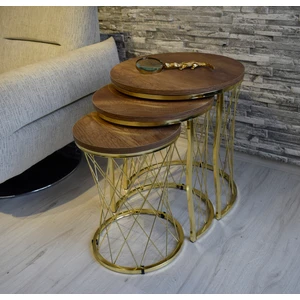 Sedaş Living Units 3 Lü Koyu Ceviz Ahşap Gold Ayaklı Hasır Telli Zigon Sehpa Ceviz-Sedaş-Zigon