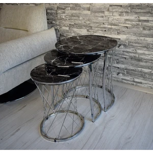 Sedaş Living Units 3 Lü Siyah Mermer Temperli Cam Gümüş Ayaklı Hasır Telli Zigon Sehpa Sedaş-Zigon-Gümüş