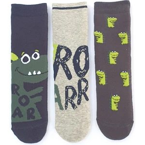 Mem Socks 3'lü Dinazor Kaydırmaz Havlu Çocuk Çorabı