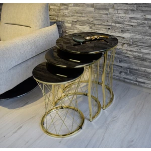 Sedaş Living Units 3 Lü Siyah Aynalı Temperli Cam Gold Ayaklı Hasır Telli Zigon Sehpa Sedaş-Zigon-Gold