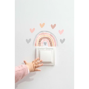 Sticker Ekspres Suya Dayanıklı Pastel Gökkuşağı ve Kalp Desenli Çocuk Odası Priz Etiketleri