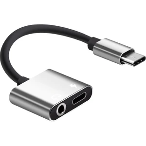 2'si 1 Arada Tip-C - 3,5 mm Kulaklık Jakı Adaptörü/konektörü Şarj Cihazı, Kulaklık Aux Ses ve Şarj Adaptörü Gümüş (Yurt Dışından)