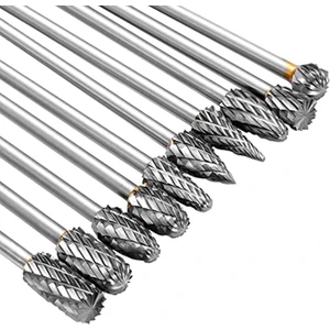 6 Inç 10 Adet Karbür Çapak Seti, Çift Kesim Tungsten 3mm (1/8 Inç) Shank Karbür Döner Çapak Döner Dosyaları Elmas Burs Bit (Yurt Dışından)