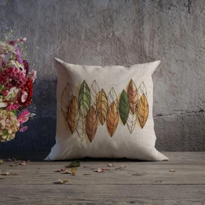 Lia Store Yaprak Desenli Çift Taraflı Dekoratif Kırlent Kılıfı