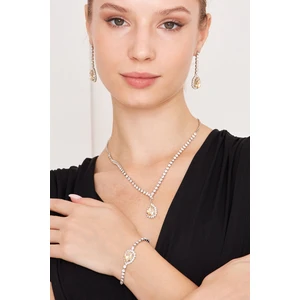 Furtek Aksesuar Kadın Zafiros Model Gold Zirkon Taşlı Pırlanta Gümüş Su Yolu Kolye Küpe Bileklik Kombin Takı Seti