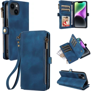 Xstep Case iPhone 15 Plus Anti-Cratch Telefon Kapağı Fermuarlı Cep Cüzdanı Rfıd Engelleme Standı Deri Çantası Kayış (Yurt Dışından)