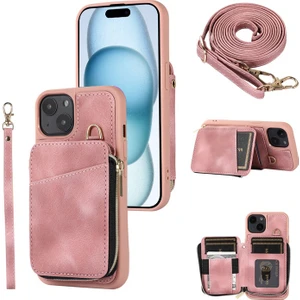 Xstep Case iPhone 15 Plus Kickstand Deri Kaplamalı Tpu Kılıfı, Fermuar Cüzdan Cep Telefonu Kapağı (Yurt Dışından)