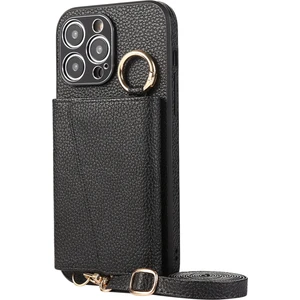 Xstep Case iPhone 15 Pro Kart Tutucu Pu+Pc+Tpu Kickstand Kılıf Kordonlu Darbeye Dayanıklı Telefon Kılıfı (Yurt Dışından)