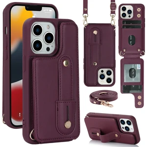 Xstep Case iPhone 15 Pro Max Kart Yuvaları Kickstand Case Pu Deri Kaplamalı Tpu Telefon Kapağı Kayış (Yurt Dışından)