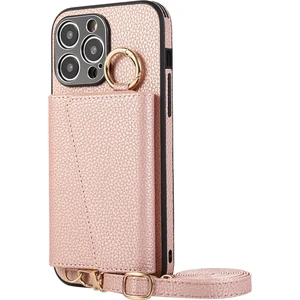 Xstep Case iPhone 15 Pro Kart Tutucu Pu+Pc+Tpu Kickstand Kılıf Kordonlu Darbeye Dayanıklı Telefon Kılıfı (Yurt Dışından)