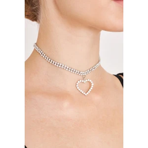 Furtek Aksesuar Kadın Largo Kalp Sallantılı Model Kristal Zirkon Taşlı Gümüş Kaplama Gerdanlık Tasma Kombin Choker