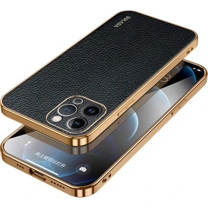 Xstep Case iPhone 15 Pro Max Elektro Kaplama Kapak Litchi Doku Pu Deri Kaplamalı Pc+Tpu Telefon Kılıfı (Yurt Dışından)