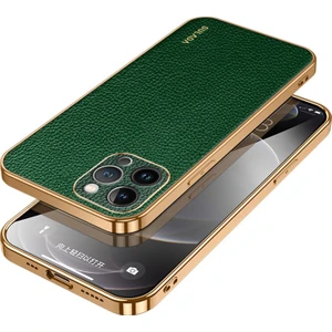 Xstep Case iPhone 15 Pro Max Elektro Kaplama Kapak Litchi Doku Pu Deri Kaplamalı Pc+Tpu Telefon Kılıfı (Yurt Dışından)
